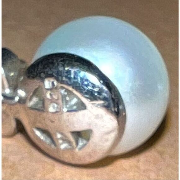 Real Pearl & Glass Earrings Set in 0.925 Sterling Silver Settings - Picture 5 of 10